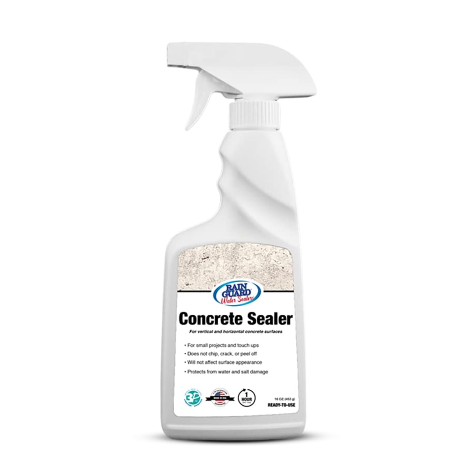 Rain Guard Concrete Sealer Spray 16 oz | Ready to Use | Natural Finish | Deep Penetrating Protection Against Water and Salt Damage for All Concrete Surfaces | Silane/Siloxane Waterproofer