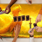 Playmats for Magic: The Gathering MTG Card Game Mat Plus 50 Pcs Card Sleeves, 24 x 14 inch TCG Mat with Stitched Edge for Commander Deck Duskmourn Board Game, Golden Chocobo