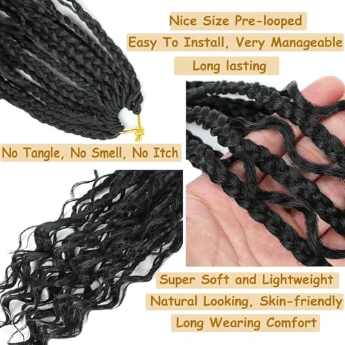 Goddess Box Braids Crochet Hair for Black Women 18 Inch 8 Packs Boho Crochet Braids Bohemian Knotless Box Braids Short Goddess Braids Crochet Hair(18 Inch (Pack Of 8),1B)