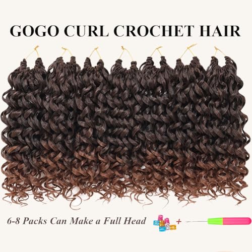 Curly Crochet Hair 14 Inch GoGo Curl Crochet Hair for Women Short Beach Curl Water Wave Crochet Braids for Women 7 Packs Curly Braiding Hair for Boho Braids (14 Inch, 1B/30)