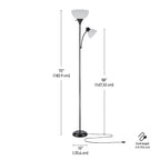 Globe Electric 67135 72" Floor Lamp with Adjustable Reading Light, Bright, Easy-to-Assemble Torchiere for Bedroom, Living Room & Office - Space-Saving Slim Design