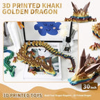 Large 3D Printed Dragon,30 Inch 3D Dragon Toys,Bigger Fidget Crystal Animals Toys, 3D Printed Articulated Animals for Home Office Car Desk Decor(Khaki Gold, 30 inch)