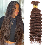 Human Braiding Hair Deep Wave Bulk Human Hair for Braiding 100g Bundle No Weft Curly Braiding Hair Extensions Brown Color for Boho Braids Water Curly Human Hair Braiding Hair (4#, 16 Inch-100G)