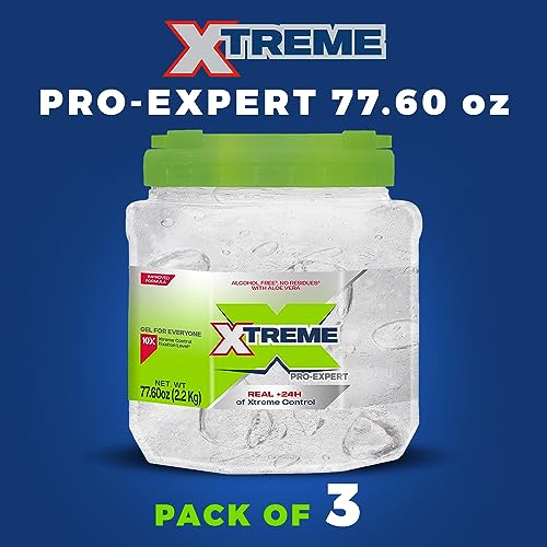 Xtreme Pro-Expert Clear Styling Hair Gel, Alcohol-Free 24-Hours Control With Aloe Vera, 77.60 oz Jar (Pack of 3)
