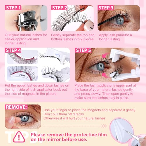 JIMIRE Magnetic Eyelashes with Applicator Soft Magnetic Lashes Black+Brown Reusable Comfortable Magnetic Eyelashes Natural Look Lash Primer No Glue No Eyeliner Needed Soft Magnets Eyelashes