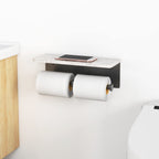 Gypie Toilet Paper Holder with Shelf, New Upgrade Double Toilet Paper Holder with Storage, Marble Roll Toilet Paper Wall Mount for Bathroom Washroom(Black)