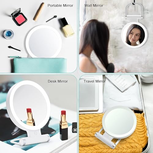 B Beauty Planet Magnifying Mirror with Light 20X/1X,Double Sided Tabletop Mirror with Adjustable Folding Handle,Cosmetic Mirror for Makeup/Travel, Tweezing, and Blackhead/Blemish Removal.