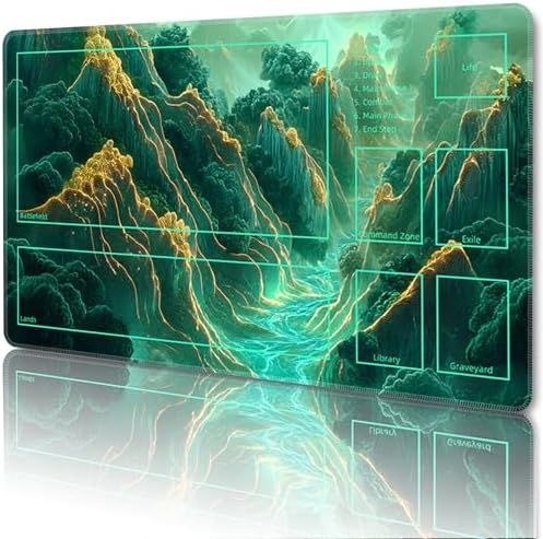 MTG Playmat with Zones Magic Card Playmat Game Mat,TCG & CCG Card Games Mat with Free Storage Bags Size 24 x 14 Inches (with Zones,Mountain4)