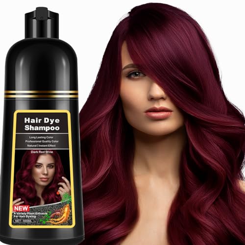 Instant Dark Wine Red Hair Dye Shampoo 3 in 1 for Gray Hair, Natural Hair Color Shampoo for Men & Women, 17.6 FL OZ Herbal Red Hair Shampoo & Red Hair Dye Colors in Minutes