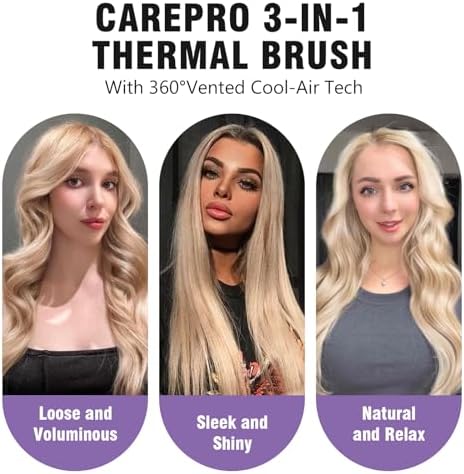 Thermal Brush for Blowout Look, Zavarea CarePro 1.5 Inch Negative Ion Thermal Brush with Cool-Air Tech, Easy to Make Hair Shinier & Smoother, 3-in-1 Heated Styler with Dual Voltage, Black