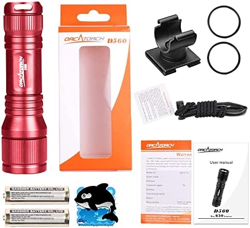 ORCATORCH D560 Mini Scuba Dive Light Headlamp 650 Lumen Mask Diving Flashlight with 360° Rotatable Mask Clip, Underwater 150m Backup Headlight with Rotary Switch (Not Included Snorkel Mask) (Red)
