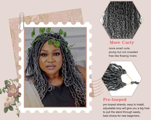 Gray River Locs Crochet Hair Black Women 8Packs 10" Short Goddess Locs Crochet Hair Curly Faux Locs Hair Pre Looped Crochet Braids Hair Boho Hippie Locs Synthetic Hair Extensions (#T1B/Gray 10inch)