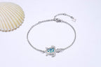 PUPILLEMON 925 Sterling Silver Blue Opal Sea Turtle Bracelet for Women