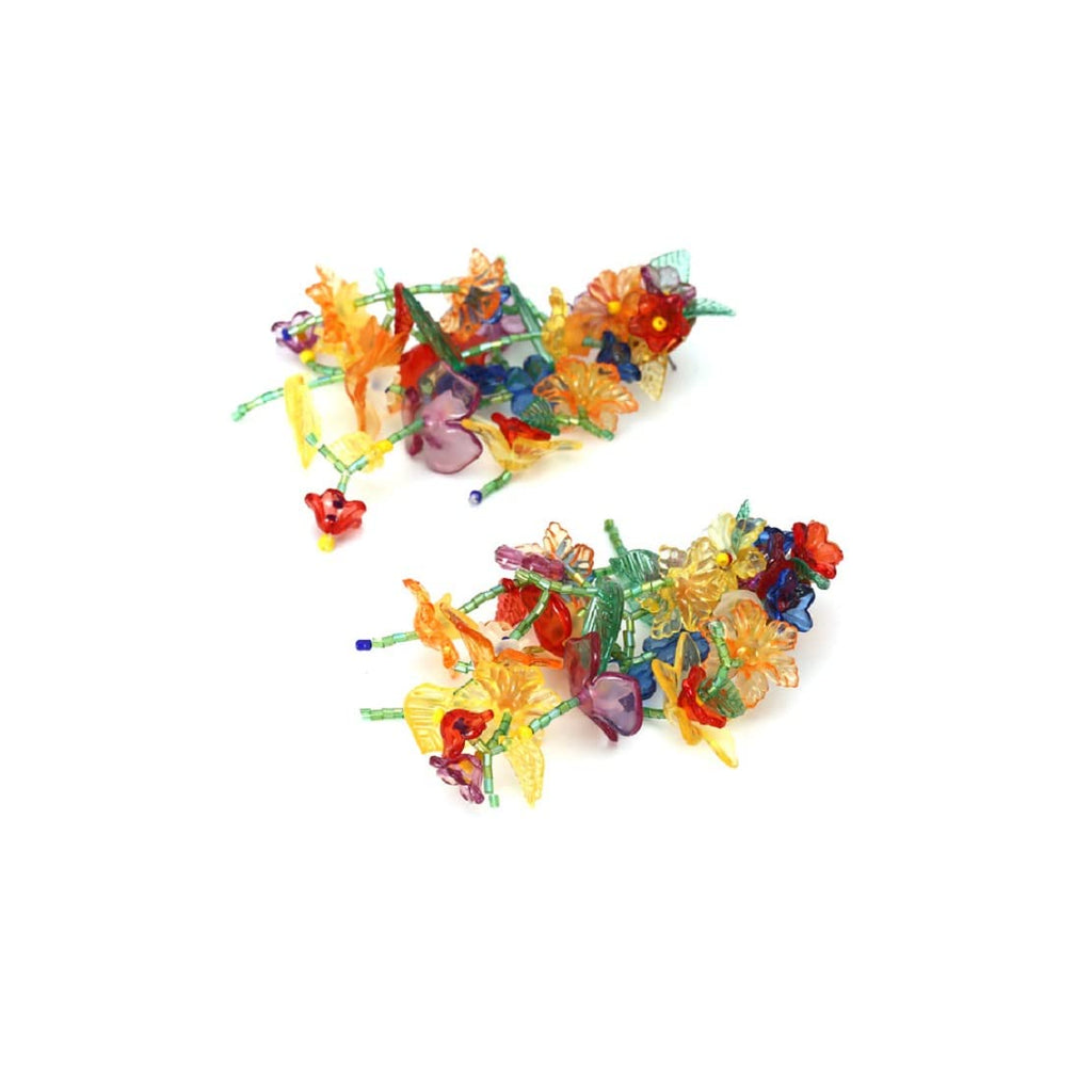Hypoallergenic Rainbow Flower Floral Statement Dangle Earrings - Colorful Tassel, Beaded Leaf Cluster Drop Earrings
