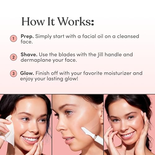 Jill Dermaplane Razor Refills | 4 Shave Sets, 8 Dermaplane Refill Blades | Sensitive Skin Razor Blades to Exfoliate & Smooth Skin