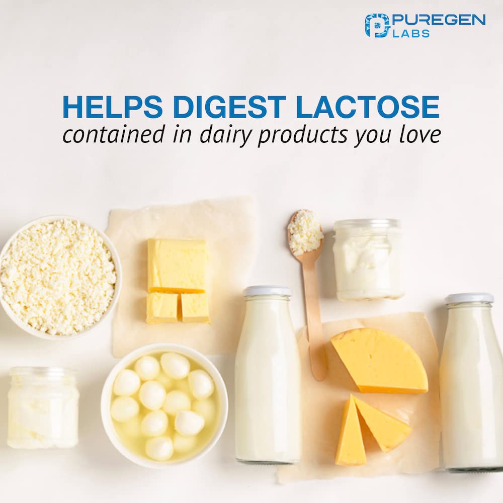 Puregen Labs Dairy Relief Natural Fast Acting Lactase Enzyme 3000 FCC, Lactose Intolerance Pills | 2 Pack - 180 Caplets Total