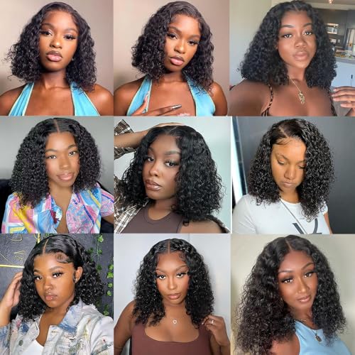 Wear and Go Glueless Wigs Human Hair Pre Plucked Pre Cut Deep Wave Curly Bob Wig Human Hair Lace Front Wigs for Black Women 4x4 Lace Closure Human Hair Bob Wigs Glueless 8 Inch