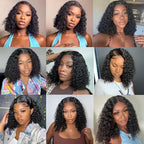 Wear and Go Glueless Wigs Human Hair Pre Plucked Pre Cut Deep Wave Curly Bob Wig Human Hair Lace Front Wigs for Black Women 4x4 Lace Closure Human Hair Bob Wigs Glueless 8 Inch