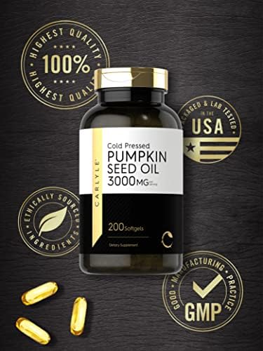 Carlyle Pumpkin Seed Oil | 3000mg | 200 Softgel Capsules | Non-GMO and Gluten Free Formula | Cold Pressed Dietary Supplement