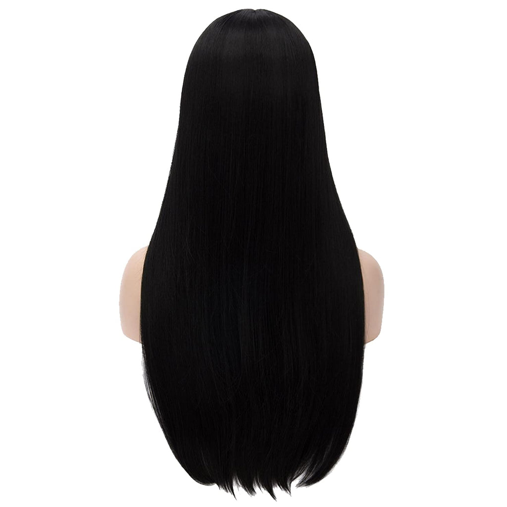 shecool Black Wig for Costume Women 27'' Long Black Wigs for Women Cute Black Straight Wigs for Halloween Costume SL004BK