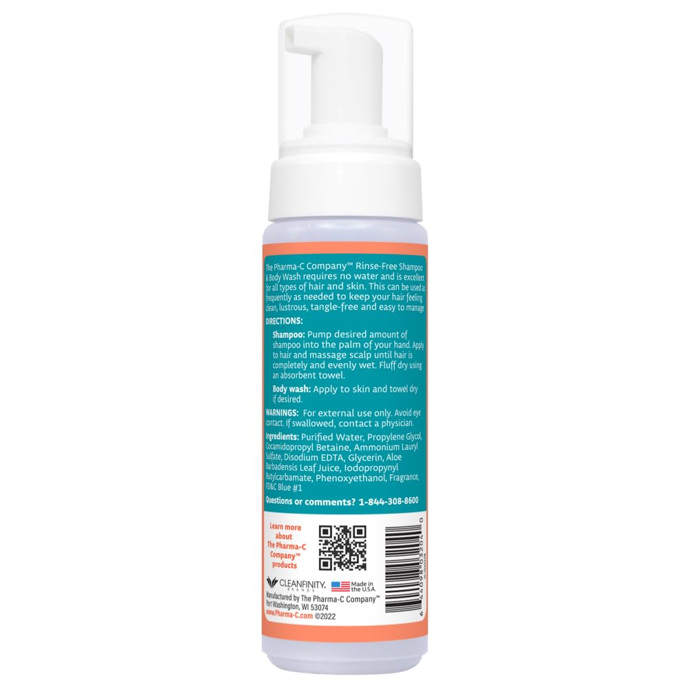 The Pharma-C Company - Foaming Rinse Free Shampoo & Body Wash [6 pack] - Hospital Tested Gentle No-Rinse Formula Leaves Hair & Body Fresh & Clean