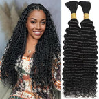 Deep Wave Human Braiding Hair For Boho Braids Full Bulk Human Hair For Braiding Curly Human Hair Braiding Hair Wet Wavy 100g 2 Bundles 18inch No Weft Micro Human Hair Extensions Natural Color