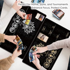 MTG Playmat with Play Zones – Magic Play mat Card Game Mat for Magic The Gathering, Lotus & Basic Lands Design, 24x14 inch, Stitched Edge, Non-Slip Base with Prismatic Playmat Tube-Gold Zone