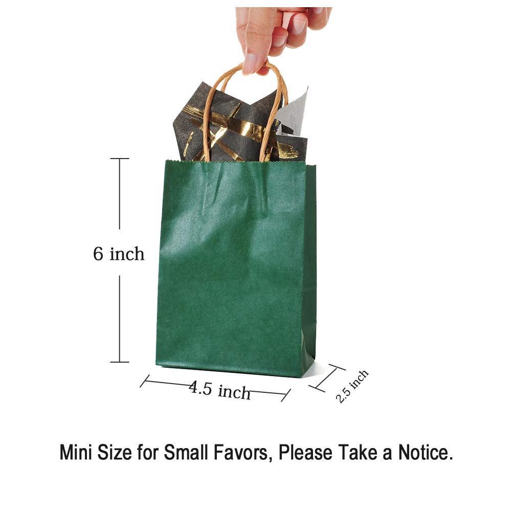 AWELL Small Dark Green Paper Gift Bags with Handle, 6.5x4.5x2.5 inches, Pack of 24, Perfect for Wedding, Birthday, Bridal Shower, Baby Shower