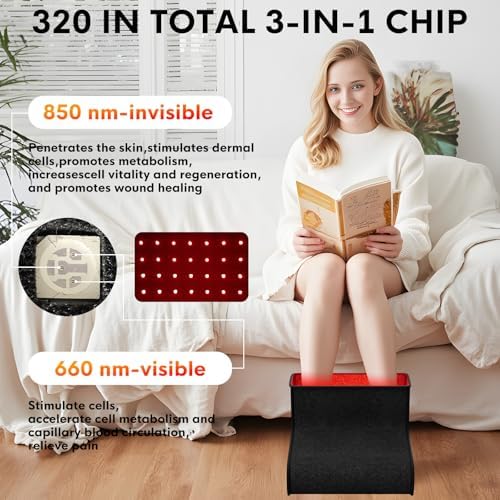 Red Light Therapy for Feet, Dual Wavelength 320 Led,for Achilles Tendonitis & Plantar Fasciitis, Double Side Light Redlight Product for Feet & Ankle Pain,Adjustable Power and Time Controller