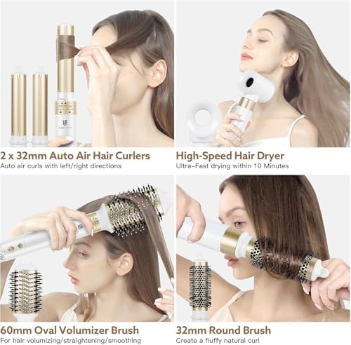 Hair Dryer Brush Blow Dryers: webeauty 5 in 1 One Step Professional Hot Air Brush Set for Fast Drying, Curling Drying, Straightening Combing, Hair Styler [Ceramic Coating] [Negative Ion] (White)
