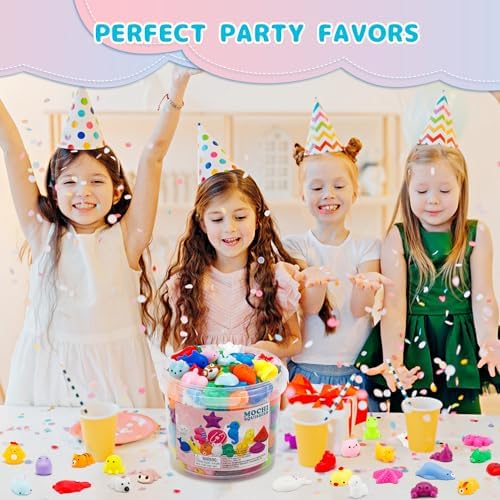 100 Pack Mochi Squishy Toys, Party Favors for Kids 4-8-12, Classroom Birthday Xmas Gifts Treasure Box Prizes Goodie Bag Stuffers, Mini Squishy Fidget Toys, Carnival Prizes in Bulk
