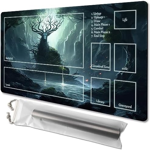 MTG Playmat Size 24x14in Free Storage Bags Non-Slip Backing, Ideal for Card Game Enthusiasts TCG Playmat (The Power of The Forest-Deck)
