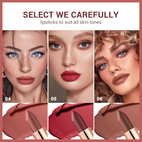 3 Pcs Nude Lipstick Matte Sets,Light to Dark Velvet Lipstick for Women Long Lasting Waterproof 24 Hours Lip Stick Lip Stain Makeup Gift Sets,labiales mate 24 horas originales