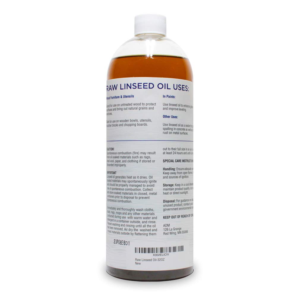 LinSheen Raw Linseed Oil – Flaxseed Wood Treatment Conditioner to Rejuvenate, Restore and Condition Wood Patio Furniture, Decks to Kitchen Cutting Boards, 32 oz Bottle