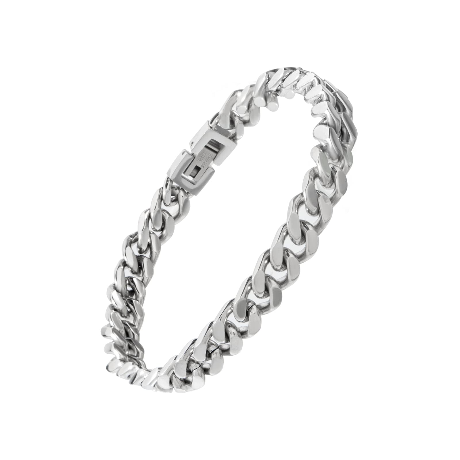 Tuewut Stainless Steel 8mm Cuban Link Bracelet for Men/Women/Boy,Silver/18K Gold Plated 6/6.5/7/8/9 inch Fashion HIP HOP Jewelry Bracelet for Gifts (Silver, 6 Inches)