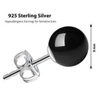 8mm Black Pearl Stud Earrings for Women - Sterling Silver - 0 Allergies