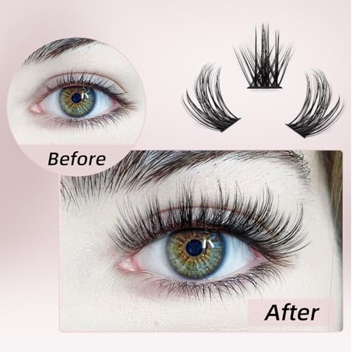 Higu clace DIY Eyelash Extension Kit, 144pcs D Curl Lash Clusters, 8-16mm Softy Cluster Lashes, with Lash Bond and Seal, Lash Tweezers, Reusable Fluffy Cluster Eyelash Extension Kit(R-08 Kit)