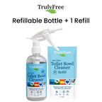 Truly Free Toilet Bowl Cleaner - Heavy-Duty Stain Remover - Septic Safe, Plant-Based Formula - Fresh Peppermint Scent - 2 Refills (3oz) with Empty Refillable Bottle