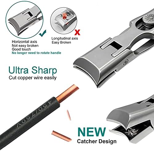 Nail Clippers for Men Thick Nails Laqrge Wide Jaw Opening Long Handle Heavy Duty Ultra Sharp Toe Nail Clippers No Splash Fingernail Clipper for Seniors,Adult, Women (Silver with File)