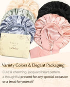 YANIBEST Double Layer Silk Satin Bonnet for Sleeping Women Printed Pattern Satin Bonnet with Tie Band for Women Curly Natural Hair