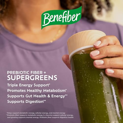 Benefiber Prebiotic Fiber + Supergreens Dietary Supplement Powder, Watermelon Lemonade Flavor, 8.8 oz (250g)
