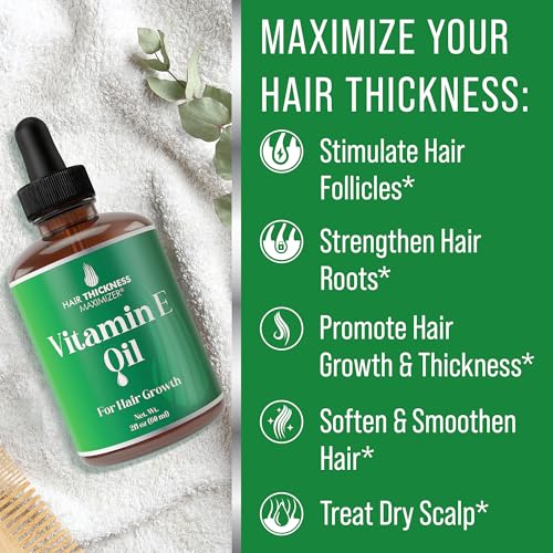 Vitamin E Oil for Hair Growth - Thickening, Moisturizing, Strengthening Serum For Women, Men. Single Ingredient Scalp Treatment For Weak, Dry, Frizzy Hair 2oz