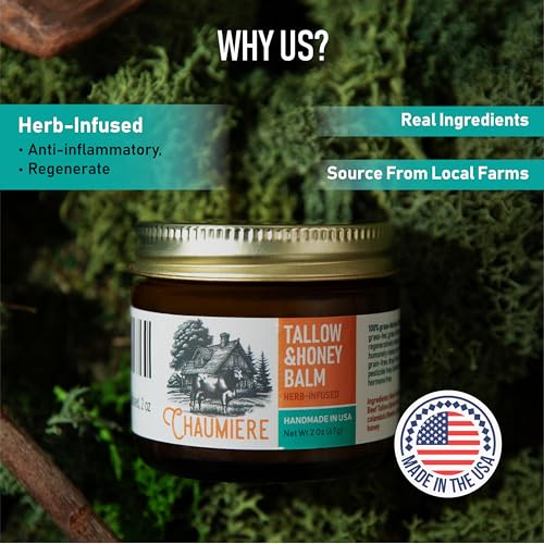 Herb Infused Organic Grass Fed Beef Tallow Honey Balm -Tallow Face Moisturizer - Whipped Tallow and Honey Balm - Raw Honey, Facial Lotion for Sensitive Skin - 2fl oz