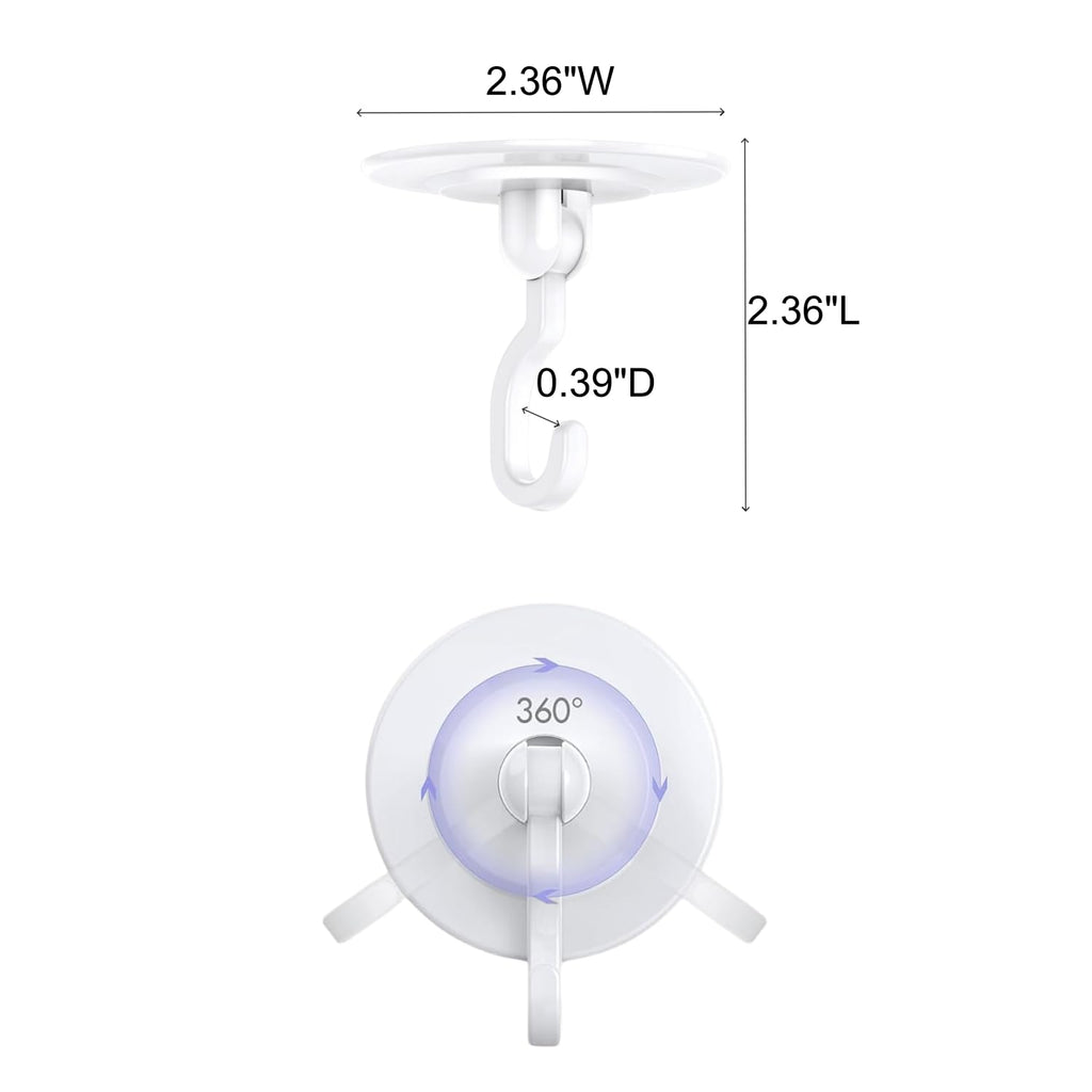 Adhesive Wall & Ceiling Decor Hooks: 4-Pack 3 lbs Heavy Duty No-Drill 360° Swivel Adjustable for Hanging Home Accents Lights Plants Wind Chimes Compatible with 3M Command Strips