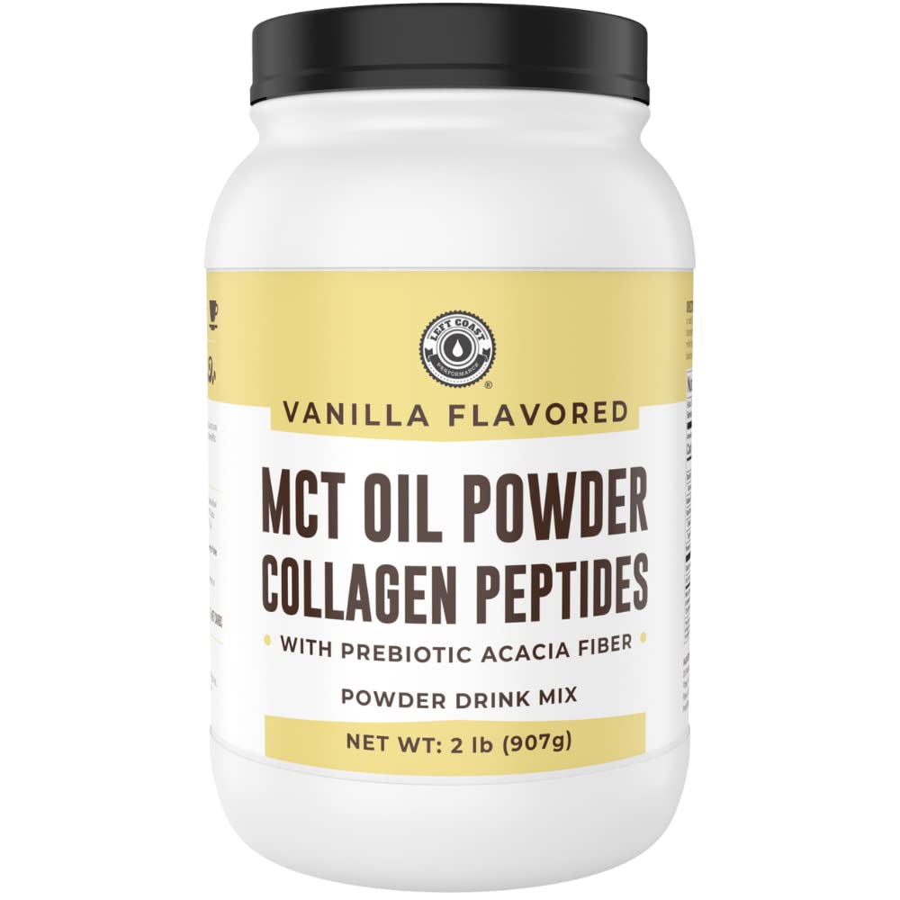 MCT Oil Powder with Acacia Fiber & Collagen Peptides – Prebiotic Collagen Protein, 10g MCTs from Coconuts, Sugar Free Keto Coffee Creamer – Grass Fed, Vanilla Flavor, Non-GMO, Gluten Free, 32 oz