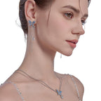 Delicate butterfly chain edge Stylish blue flexible butterfly earrings personality silver long dangle earrings for women M3179