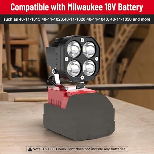 LED Work Light Compatible with Milwaukee 18V Battery, 40W 6000LM Flashlight, 18V Battery Cordless Work Light 120°Adjustable with Low Voltage Protection for Outdoors and Job Site Lighting