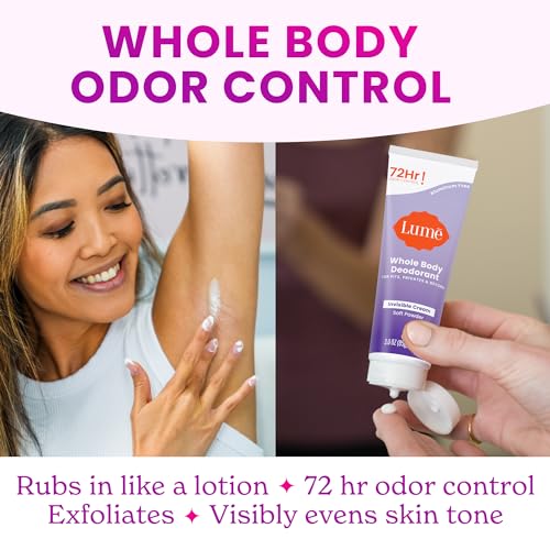 Lume Whole Body Deodorant - Invisible Cream - 72 Hour Odor Control - Aluminum Free, Baking Soda Free, Skin Safe - 3.0 Ounce Tube and 2.6 Ounce Solid Stick Bundle (Soft Powder)