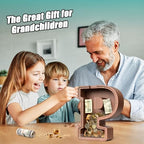 Summidate Wooden Letter Piggy Bank, Extra Thick Large Capacity Piggy Bank for Kids Boys Girls Toddler, Alphabet P Money Bank| Coin Box Birthday, Christmas, Festival