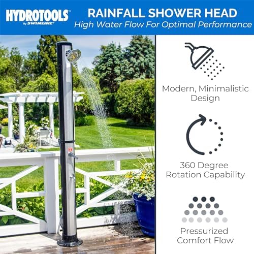 HYDROTOOLS By SWIMLINE 2 Section Niagara Rainfall Solar Shower 7 Feet | Adjustable Head & Foot Tap Spigot | 10 Gal Capacity Up To 140 Degrees | Environmentally Friendly | Outdoor Backyard Poolside Spa